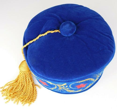 Imperial smoking hat cap Blue with gold tassel Embroidered flowers 54 cm Small S